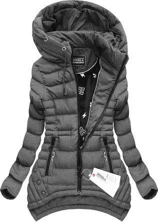 KRÓTKA PIKOWANA KURTKA Z KAPTUREM SZARA (W807)