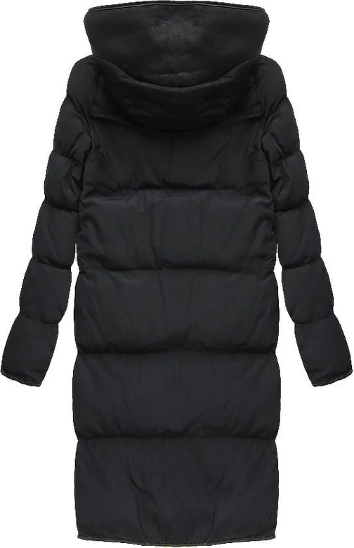 PIKOWANY PŁASZCZ ZIMOWY MIDI CZARNY (8049)