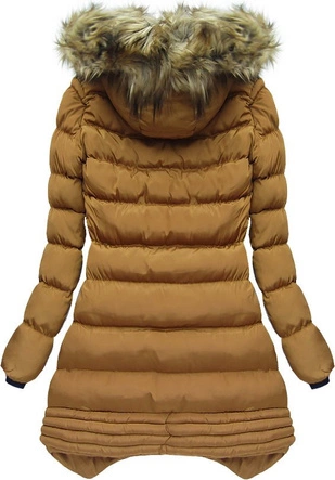 PIKOWANA KURTKA Z KAPTUREM KARMELOWA (W810BIG)