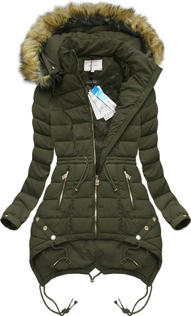 PIKOWANA KURTKA Z KAPTUREM OLIWKOWA (3502W)