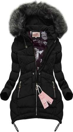 PIKOWANA KURTKA Z KAPTUREM CZARNA (W502)