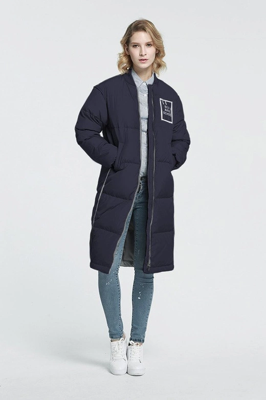 PŁASZCZ ZIMOWY Z PUCHEM NATURALNYM GRANATOWY (8068)