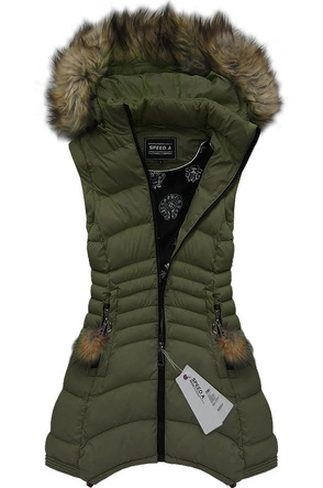 PIKOWANA KURTKA BEZRĘKAWNIK Z KAPTUREM KHAKI (W822)