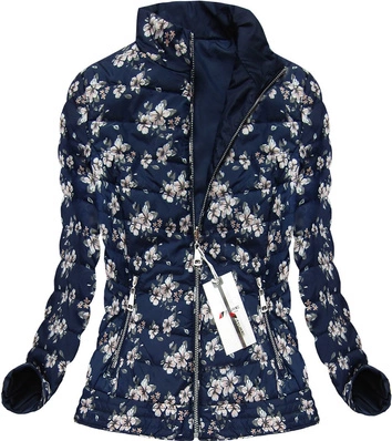 DWUSTRONNA KURTKA W KWIATKI GRANATOWA (4475)