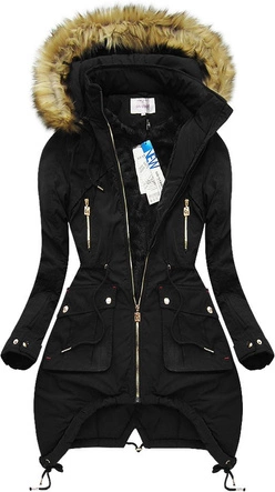 PIKOWANA KURTKA Z KAPTUREM CZARNA (7206W)