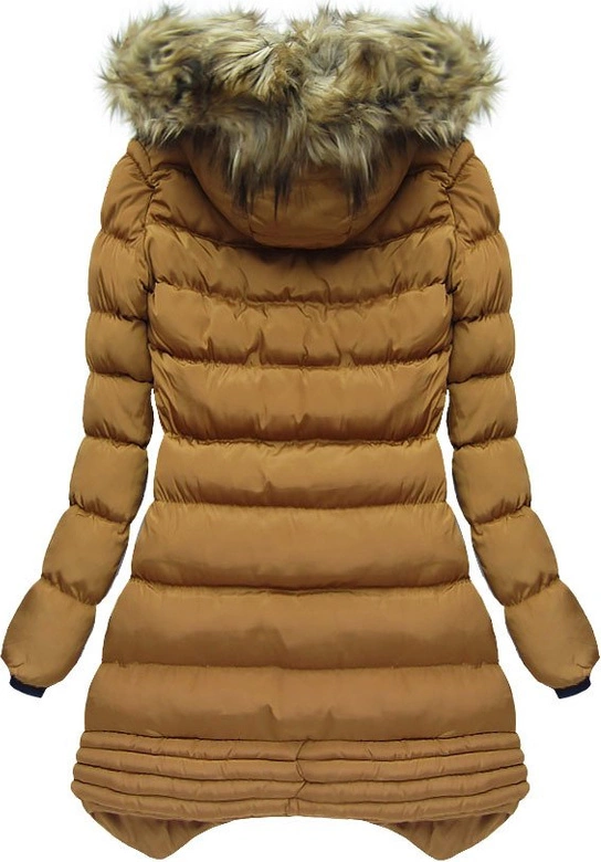 PIKOWANA KURTKA Z KAPTUREM KARMELOWA (W810BIG)