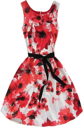 SUKIENKA W KWIATY CZERWONO-BIAŁA (ART47/2)