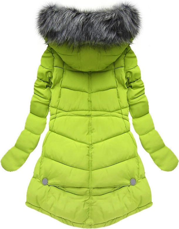 DŁUGA PIKOWANA KURTKA Z KAPTUREM LIMONKOWA (W506)