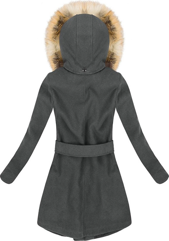 KRÓTKI PŁASZCZ ZIMOWY Z KAPTUREM CIEMNOSZARY (696)