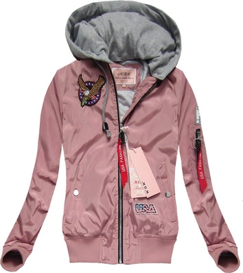 KURTKA BOMBER Z NASZYWKAMI RÓŻOWA (W558)