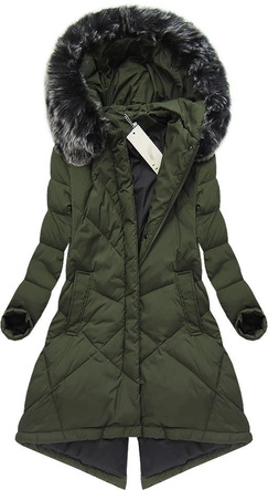 DŁUGA KURTKA Z PUCHEM NATURALNYM KHAKI (7074)