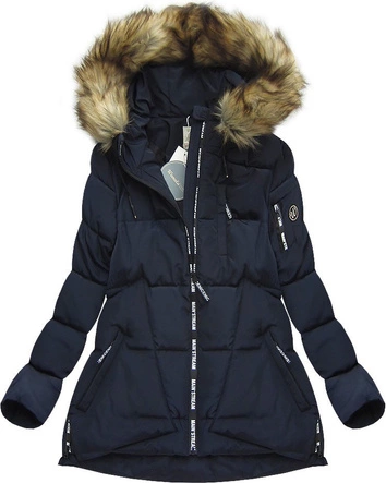 KRÓTKA PIKOWANA KURTKA Z KAPTUREM GRANATOWA (1001)