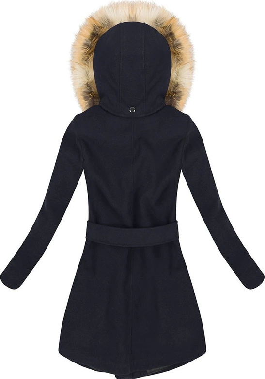 KRÓTKI PŁASZCZ ZIMOWY Z KAPTUREM GRANATOWY (696)