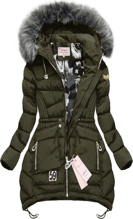 PIKOWANA KURTKA Z KAPTUREM KHAKI (W502-1)