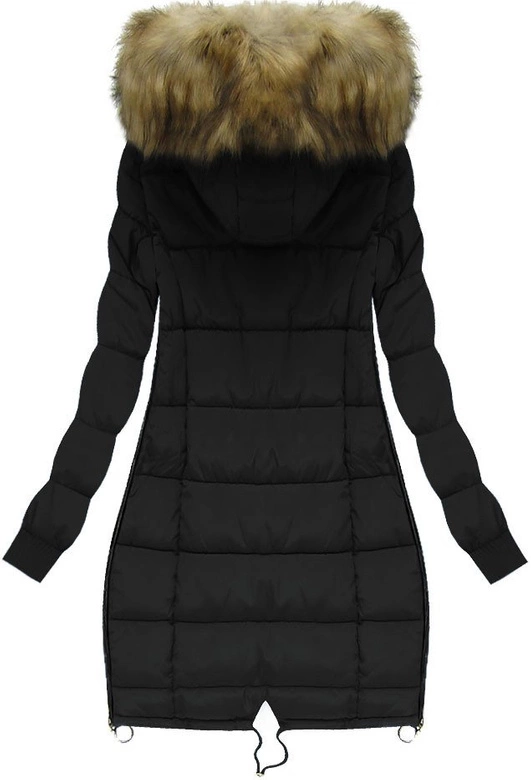 PIKOWANA KURTKA DAMSKA ZIMOWA Z KAPTUREM CZARNA (W128)