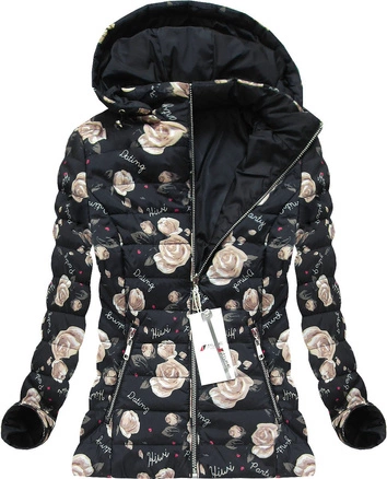 DWUSTRONNA KURTKA W KWIATKI CZARNA (4474)