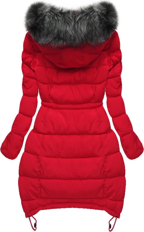 DŁUGA PIKOWANA KURTKA Z KAPTUREM CZERWONA (W509)