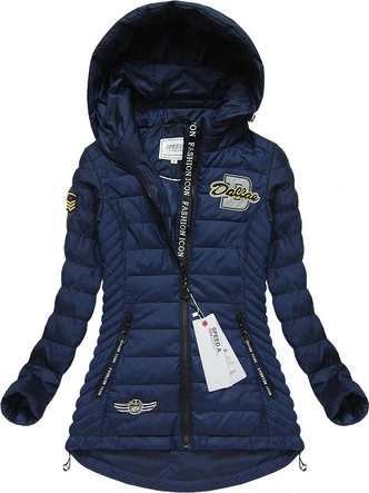 PIKOWANA KURTKA Z NASZYWKAMI GRANATOWA (XW508X)