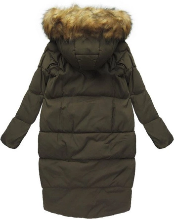 DŁUGA KURTKA Z PUCHEM NATURALNYM KHAKI (8073)