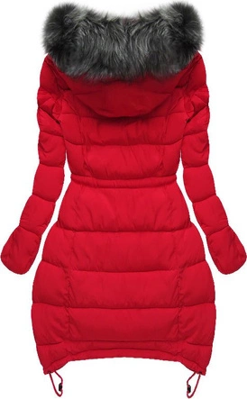 DŁUGA PIKOWANA KURTKA Z KAPTUREM CZERWONA (W509)