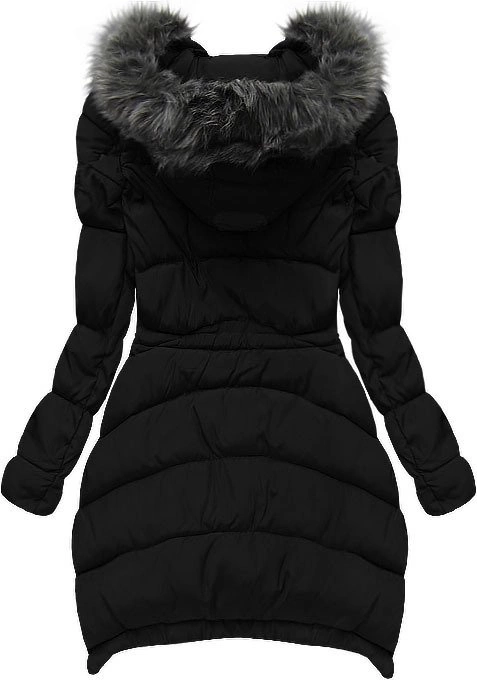 PIKOWANA KURTKA Z KAPTUREM CZARNA (W502)