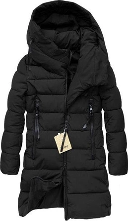 CZARNA KURTKA Z ZAMKIEM NA BOK (8018)