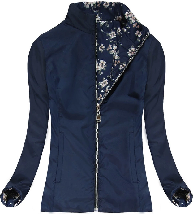 DWUSTRONNA KURTKA W KWIATKI GRANATOWA (4475)