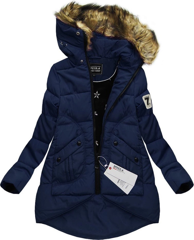 PIKOWANA KURTKA Z KAPTUREM GRANATOWA (W803)