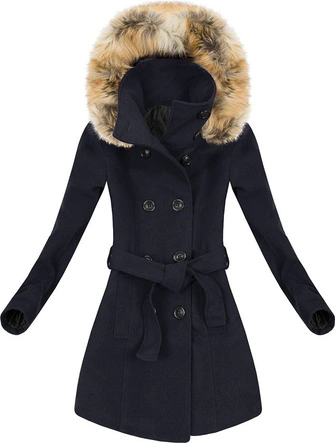 KRÓTKI PŁASZCZ ZIMOWY Z KAPTUREM GRANATOWY (696)