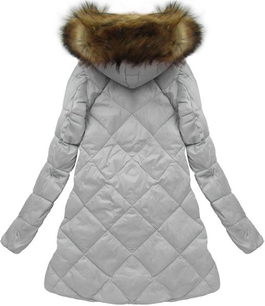PIKOWANA KURTKA Z PUCHEM NATURALNYM SZARA (8070)