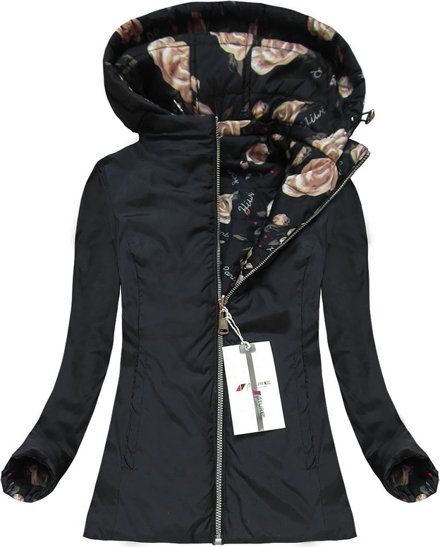 DWUSTRONNA KURTKA W KWIATKI CZARNA (4474)