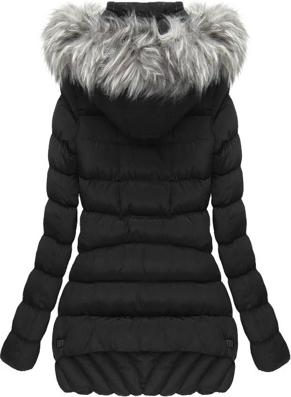 PIKOWANA KURTKA Z KAPTUREM CZARNA (W819)