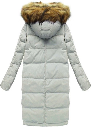 PŁASZCZ ZIMOWY Z PUCHEM NATURALNYM SZARY (8066)