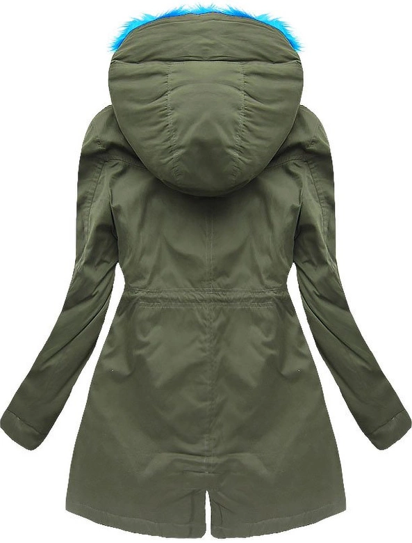 BAWEŁNIANA PARKA Z PODPINKĄ KHAKI-NIEBIESKA (7596)