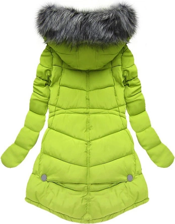 DŁUGA PIKOWANA KURTKA Z KAPTUREM LIMONKOWA (W506)