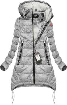 PIKOWANA KURTKA Z KAPTUREM SZARO-BIAŁA (1710)