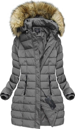 DŁUGA KURTKA Z KAPTUREM SZARA (21641B)