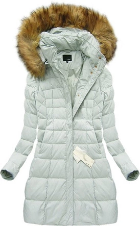 KURTKA Z PUCHEM NATURALNYM SZAROMIĘTOWA (8064)