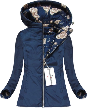 DWUSTRONNA KURTKA W KWIATKI GRANATOWA (4474)