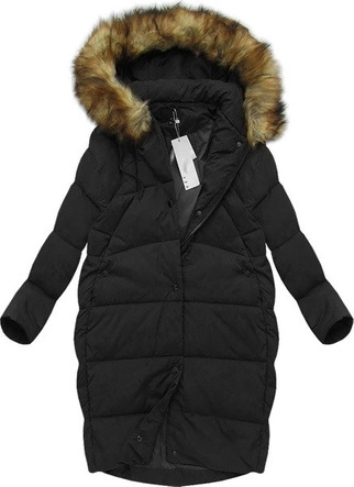 DŁUGA KURTKA Z PUCHEM NATURALNYM CZARNA (8073)