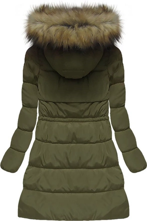 PIKOWANA KURTKA DAMSKA ZIMOWA Z KAPTUREM KHAKI (W594)