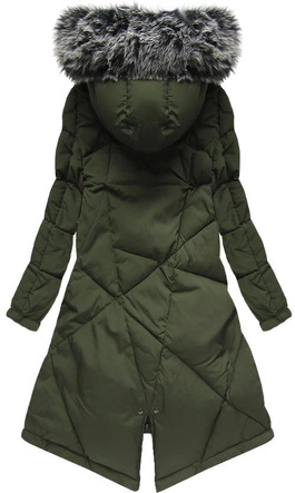 DŁUGA KURTKA Z PUCHEM NATURALNYM KHAKI (7074)