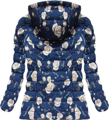 DWUSTRONNA KURTKA W KWIATKI GRANATOWA (4474)