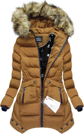 PIKOWANA KURTKA Z KAPTUREM KARMELOWA (W810BIG)