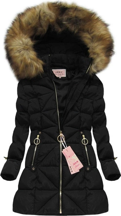 PIKOWANA KURTKA Z KAPTUREM CZARNA (W601)