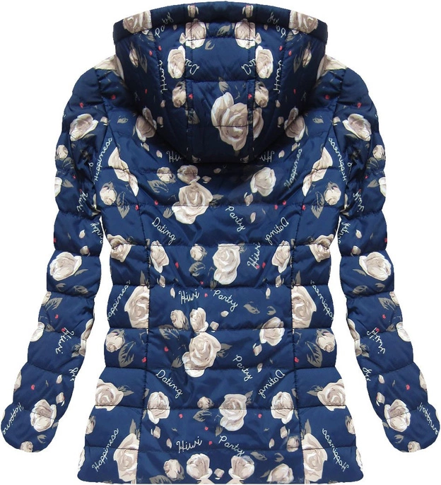 DWUSTRONNA KURTKA W KWIATKI GRANATOWA (4474)