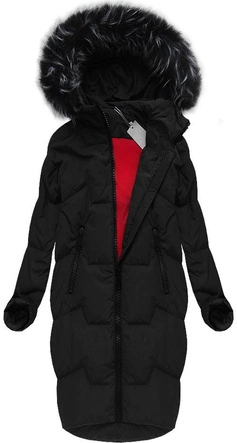 PŁASZCZ ZIMOWY Z PUCHEM NATURALNYM CZARNY (7088)