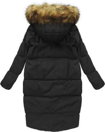 DŁUGA KURTKA Z PUCHEM NATURALNYM CZARNA (8073)