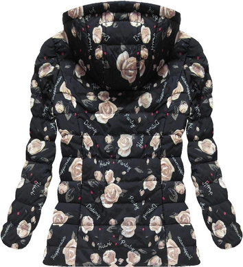 DWUSTRONNA KURTKA W KWIATKI CZARNA (4474)