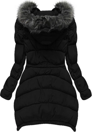 PIKOWANA KURTKA Z KAPTUREM CZARNA (W502)